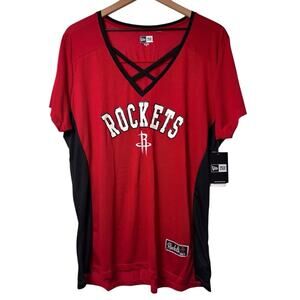 NEW ERA HOUSTON ROCKERS WOMEN RED BLACK V-NECK TOP 2XL BRAND NEW WITH TAGS